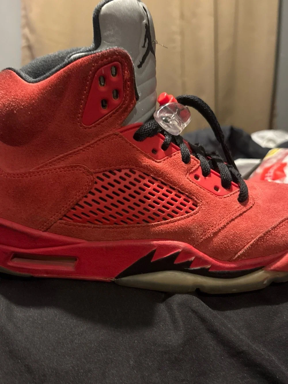 Jordan Men's Red Suede Basketball Sneakers with Black Accents